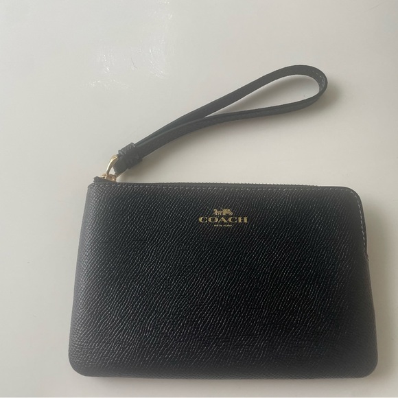 Coach Handbags - Coach Black Leather Zip Wristlet with Gold Logo